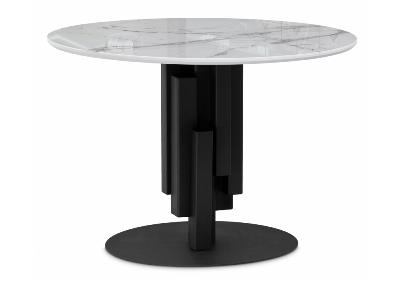 Стол стеклянный Калипсо 110 белый мрамор / черный (110x75). 